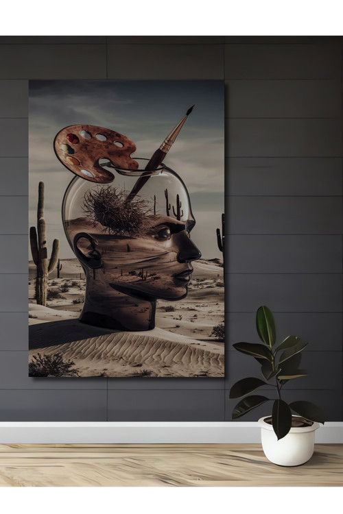 Çöl Portresi Soyut Sanat Ahşap Mdf Dekoratif Dikdörtgen Ev,İşyeri Duvar Tablo