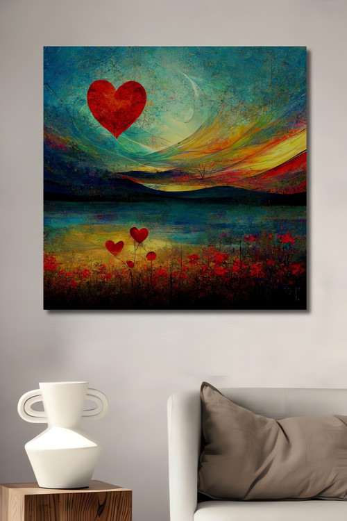Romantik Kalp Manzarası Soyut Sanat Ahşap Dekoratif Dikdörtgen Ev,İşyeri Duvar Tablo