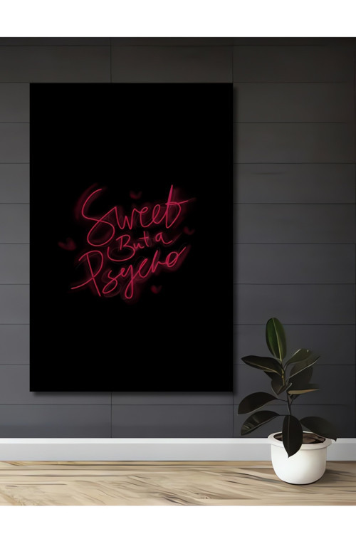 Sweet But A Psycho Neon Yazı Dekoratif Ahşap Mdf Dikdörtgen Ev,İşyeri Duvar Tablo