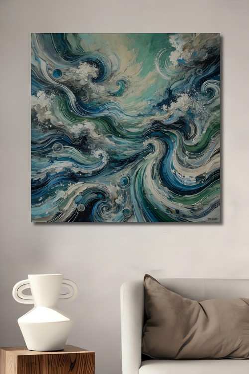 Dalgalı Deniz Fırtınası Modern Sanat Ahşap Dekoratif Dikdörtgen Ev,İşyeri Duvar Tablo