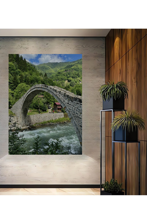 Karadeniz Yayla Köprüsü Manzarası Dekoratif Ahşap Mdf Dikdörtgen Ev,İşyeri Duvar Tablo