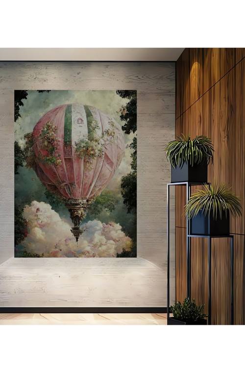 Romantik Balon Manzarası Dekoratif Ahşap Mdf Dikdörtgen Ev,İşyeri Duvar Tablo