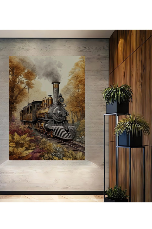 Buharlı Tren Nostaljisi Dekoratif Ahşap Mdf Dikdörtgen Ev,İşyeri Duvar Tablo
