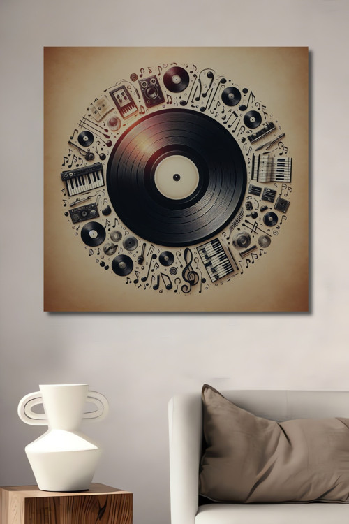 Plak Müzik Temalı Dekoratif Ahşap Mdf Dikdörtgen Ev,İşyeri Duvar Tablo