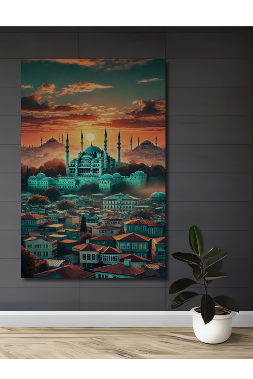 Sultanahmet Camii Manzaralı Ahşap Mdf Dekoratif Dikdörtgen Ev,İşyeri Duvar Tablo