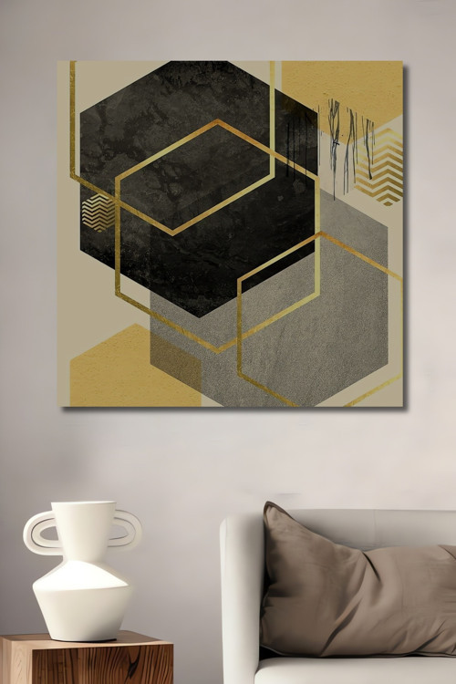 Altın Geometrik Modern Ahşap Mdf Dekoratif Dikdörtgen Ev,İşyeri Duvar Tablo