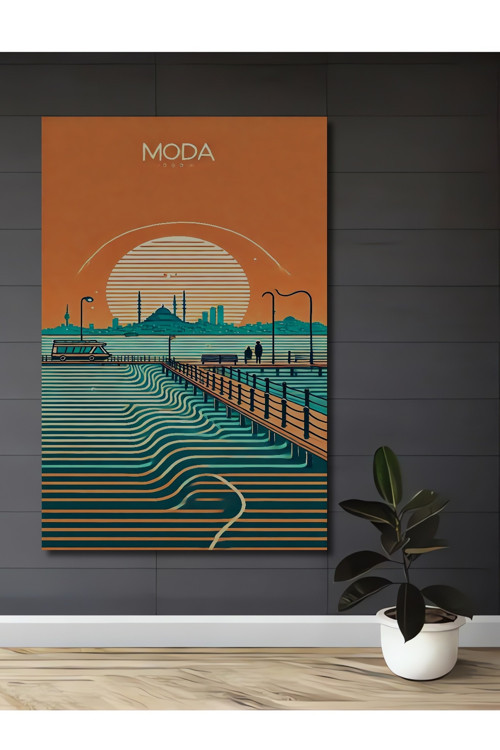 Moda Gün Batımı İstanbul Silüeti Ahşap Mdf Dekoratif Dikdörtgen Ev,İşyeri Duvar Tablo