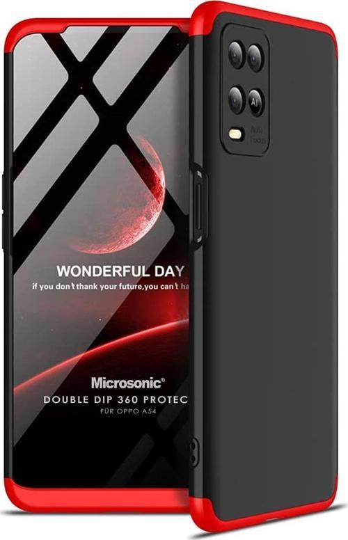 Oppo A54 4G Kılıf Double Dip 360 Protective Siyah Kırmızı