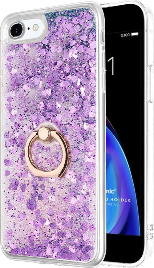 Apple iPhone SE 2022 Kılıf Glitter Liquid Holder Mor