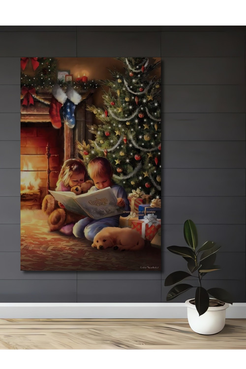 Noel Ağacı Ve Aile Sıcaklığı Ahşap Mdf Dekoratif Dikdörtgen Ev,İşyeri Duvar Tablo