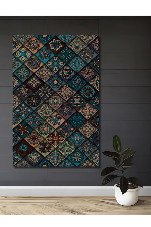 Fes Tarzı Geometrik Desenler Dekoratif Ahşap Mdf Dikdörtgen Ev,İşyeri Duvar Tablo