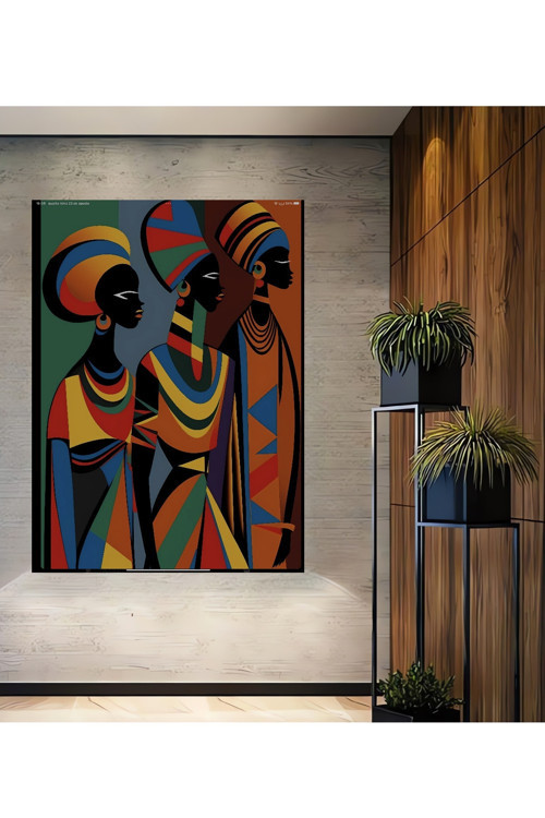 Afrikan Modası Renkli Soyut Sanat Dekoratif Ahşap Dikdörtgen Ev,İşyeri Duvar Tablo