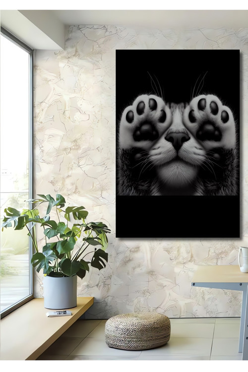 Kedi Pençeleri Siyah Beyaz Dekoratif Ahşap Mdf Dikdörtgen Ev,İşyeri Duvar Tablo