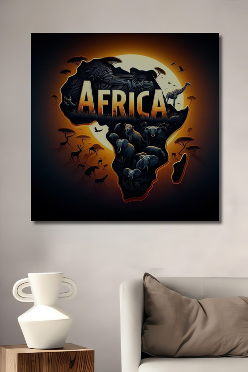 Afrika Vahşi Yaşam Temalı Ahşap Mdf Dekoratif Dikdörtgen Ev,İşyeri Duvar Tablo