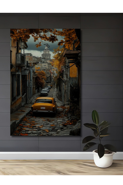 Nostaljik Sokaklar Galata Kulesi Ahşap Mdf Dekoratif Dikdörtgen Ev,İşyeri Duvar Tablo