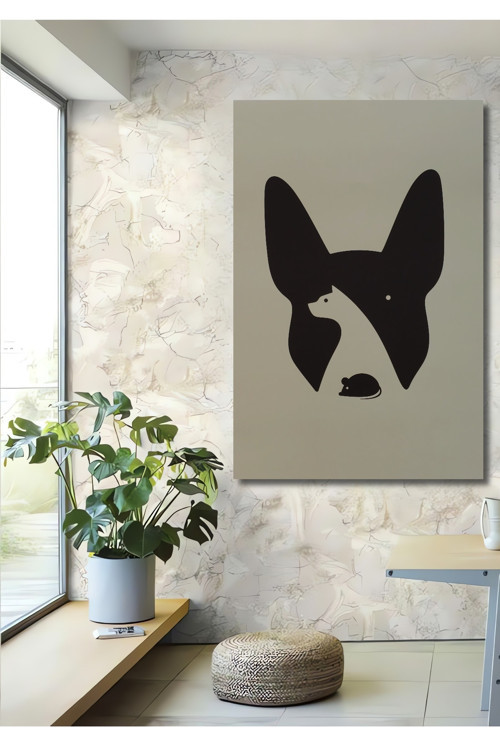 Köpek Kedi Fare Modern Dekoratif Ahşap Mdf Dikdörtgen Ev,İşyeri Duvar Tablo