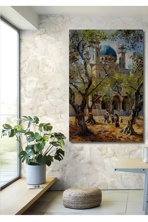 Osmanlı Mimarisi Cami Manzarası Yağlı Boya Görünümlü Ahşap Mdf Dekoratif Dikdörtgen Tablo