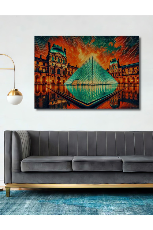 Louvre Piramidi Modern Sanat Ahşap Mdf Dikdörtgen Ev,İşyeri Duvar Tablo