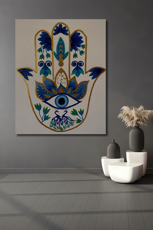 Hamsa El Sembolü Modern Ahşap Mdf Dekoratif Dikdörtgen Ev,İşyeri Duvar Tablo