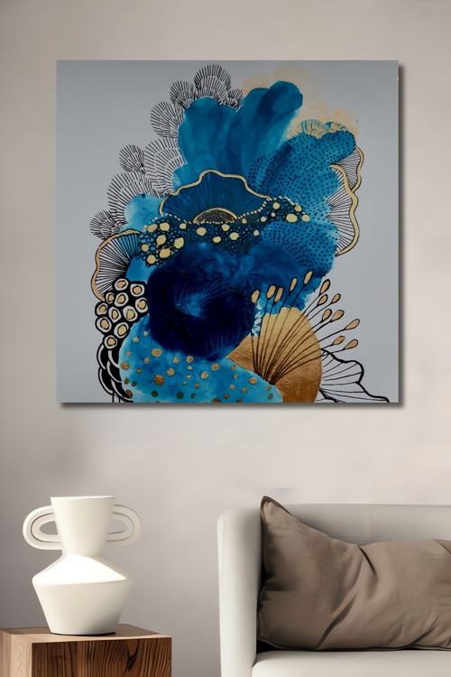 Soyut Mavi Dalgalı Modern Sanat Ahşap Mdf Dekoratif Dikdörtgen Ev,İşyeri Duvar Tablo