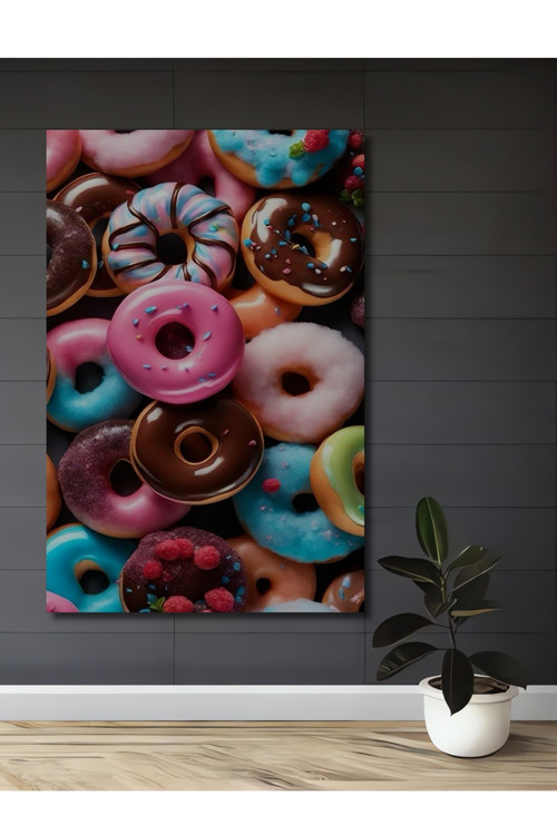 Renkli Çikolatalı Donutlar Ahşap Mdf Dekoratif Dikdörtgen Ev,İşyeri Duvar Tablo