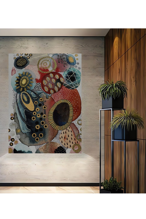 Soyut Sanat Yağlı Boya Görünümlü Dekoratif Ahşap Mdf Dikdörtgen Ev,İşyeri Duvar Tablo