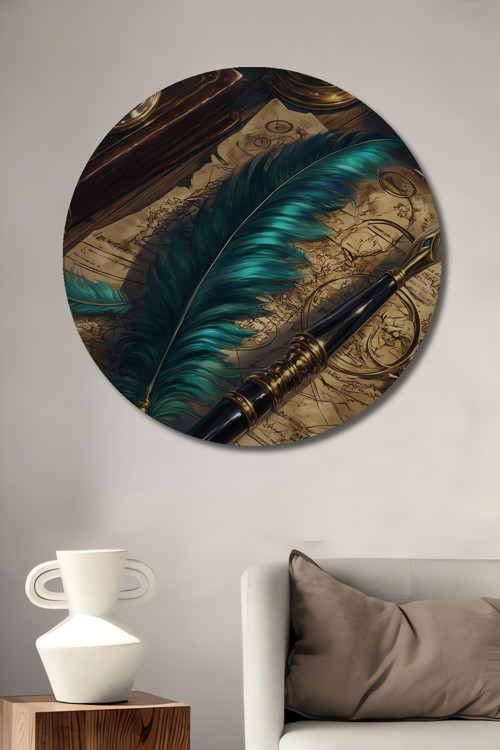 Tarihi Dokunuşlu Dekoratif Ahşap Mdf Yuvarlak Ev,İşyeri Duvar Tablo