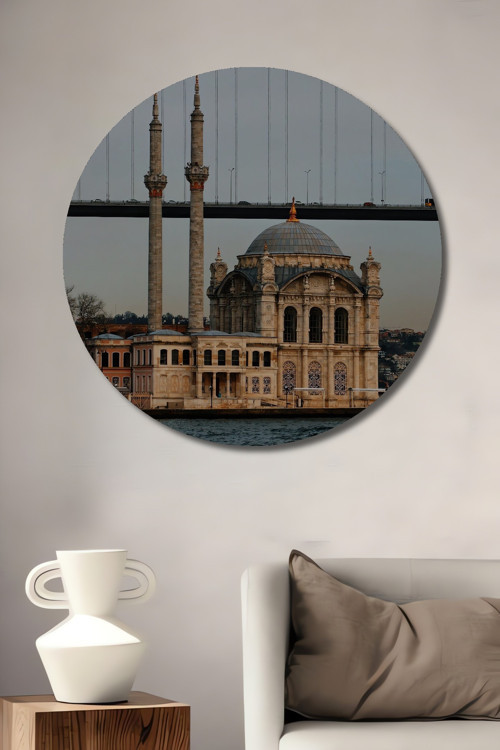 Ortaköy Camii Ahşap Mdf Dekoratif Yuvarlak Ev,İşyeri Duvar Tablo