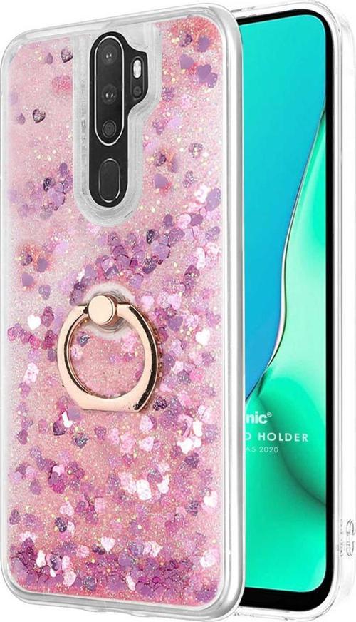 Oppo A9 2020 Kılıf Glitter Liquid Holder Pembe