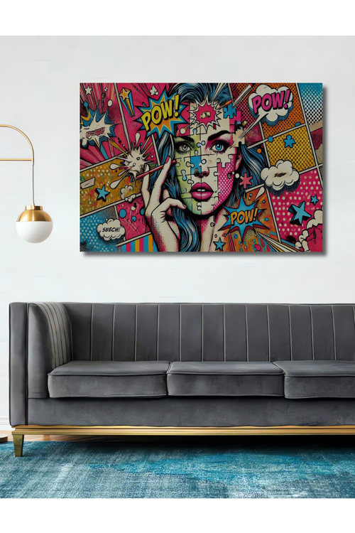 Pop Art Tarzı Patlayan İllüstrasyon Dekoratif Ahşap Dikdörtgen Ev,İşyeri Duvar Tablo
