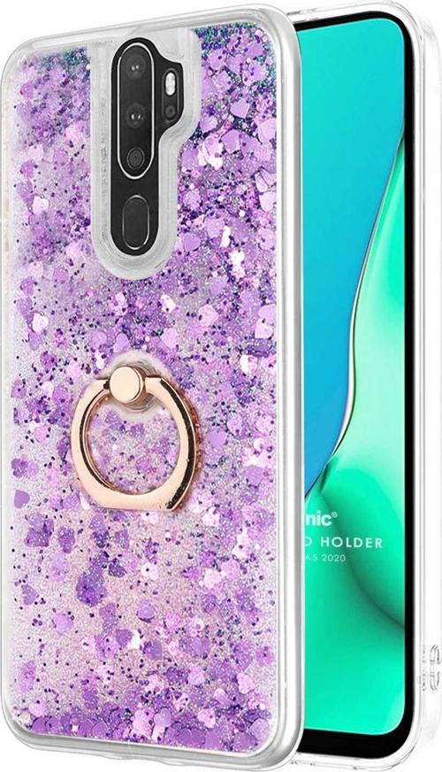 Oppo A9 2020 Kılıf Glitter Liquid Holder Mor