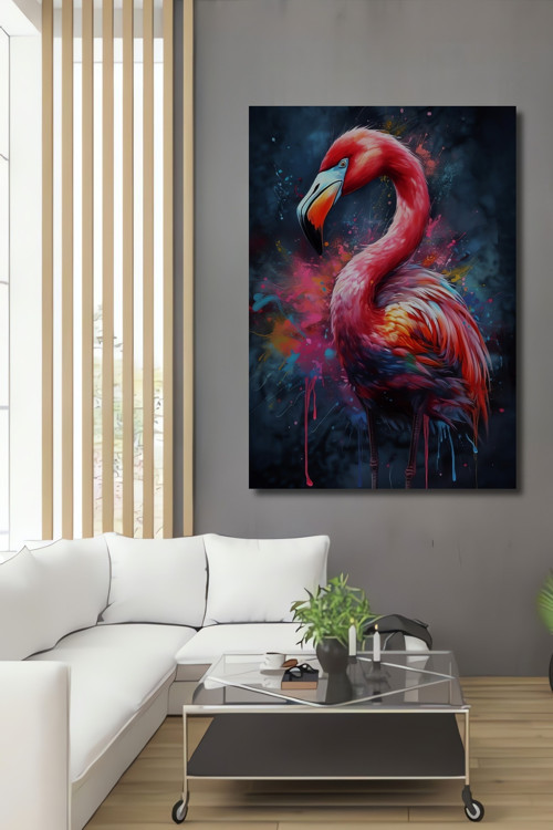 Renkli Flamingo Dekoratif Ahşap Mdf Dikdörtgen Ev,İşyeri Duvar Tablo