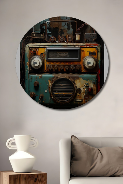 Retro Renkli Radyo Dekoratif Ahşap Mdf Yuvarlak Ev,İşyeri Duvar Tablo