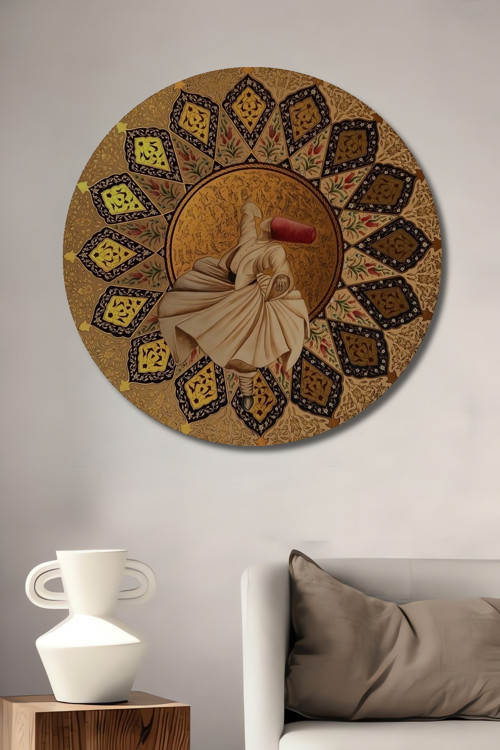 Mevlana Semazen Desenli Ahşap Mdf Dekoratif Yuvarlak Ev,İşyeri Duvar Tablo