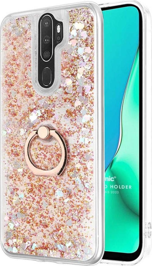 Oppo A5 2020 Kılıf Glitter Liquid Holder Gold