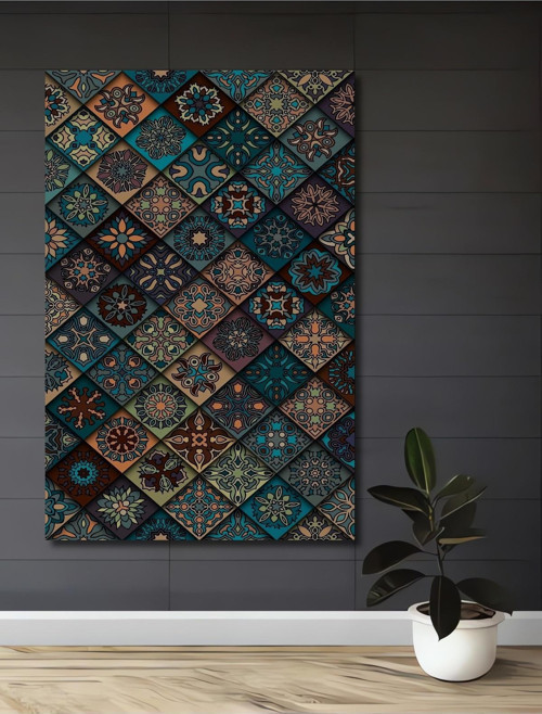 Fes Tarzı Geometrik Desenler Dekoratif Ahşap Mdf Dikdörtgen Ev,İşyeri Duvar Tablo