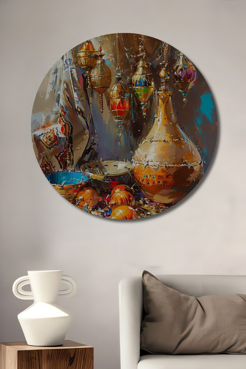 Oryantalist Soyut Sanat Dekoratif Ahşap Mdf Yuvarlak Ev,İşyeri Duvar Tablo