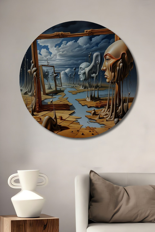 Rüya Gibi Salvador Dali Tarzı Modern Sanat Ahşap Dekoratif Yuvarlak Ev,İşyeri Duvar Tablo