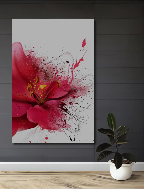 Çarpıcı Pembe Çiçek Soyut Sanat Ahşap Mdf Dekoratif Dikdörtgen Ev,İşyeri Duvar Tablo