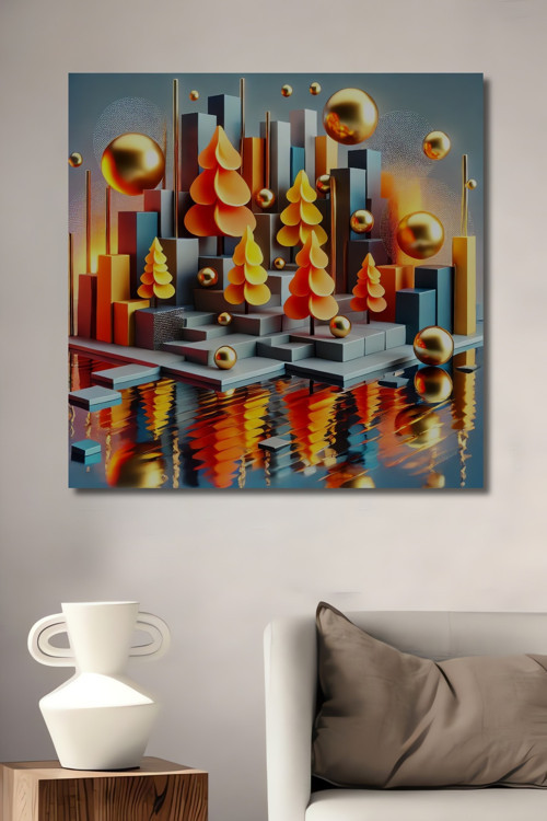 Üç Boyutlu Geometrik Modern Sanat Ahşap Mdf Dekoratif Dikdörtgen Ev,İşyeri Duvar Tablo
