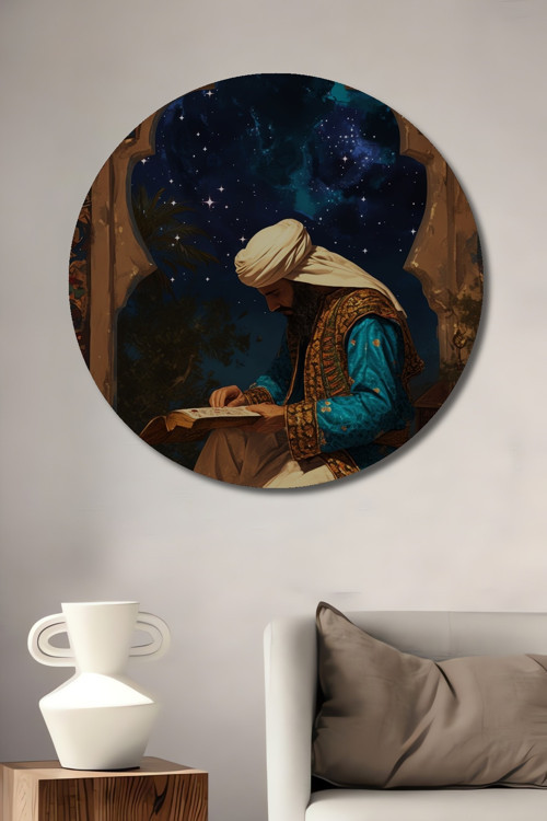 Astroloji Okuyan Derviş Dekoratif Ahşap Mdf Yuvarlak Ev,İşyeri Duvar Tablo