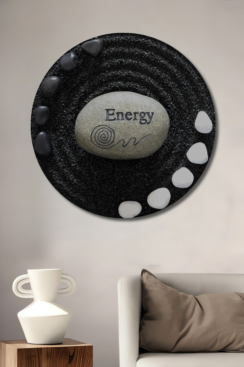 Zen Bahçesi Enerji Taşı Ahşap Mdf Dekoratif Yuvarlak Ev,İşyeri Duvar Tablo