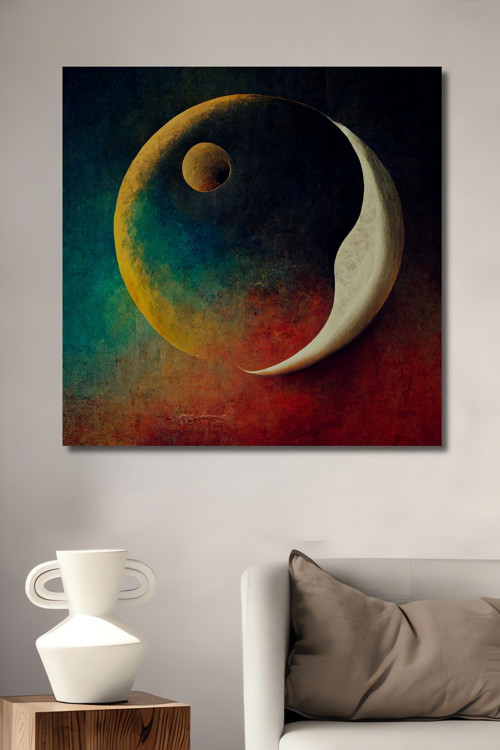 Ying Yang Soyut Sanat Dekoratif Ahşap Mdf Dikdörtgen Ev,İşyeri Duvar Tablo
