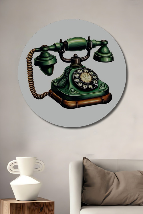 Nostaljik Telefon Dekoratif Ahşap Mdf Yuvarlak Ev,İşyeri Duvar Tablo