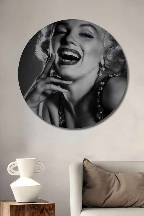Marilyn Monroe Siyah Beyaz Ahşap Mdf Dekoratif Yuvarlak Ev,İşyeri Duvar Tablo