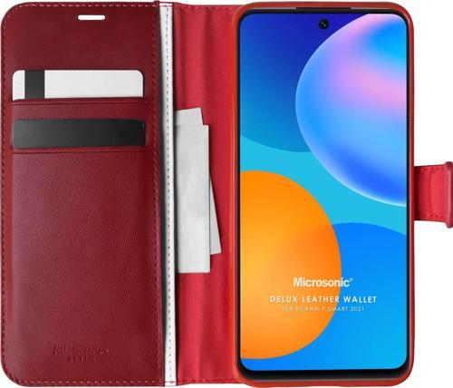 Huawei P Smart 2021 Kılıf Delux Leather Wallet Kırmızı
