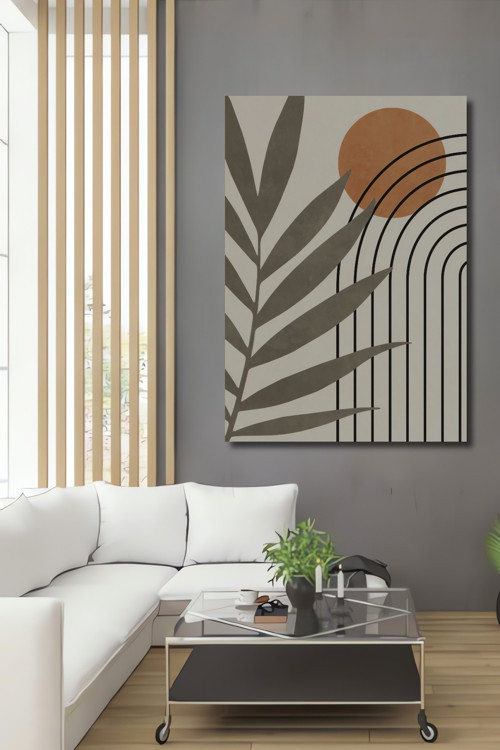 Minimalist Çizgisel Yaprak Dekoratif Ahşap Mdf Dikdörtgen Ev,İşyeri Duvar Tablo