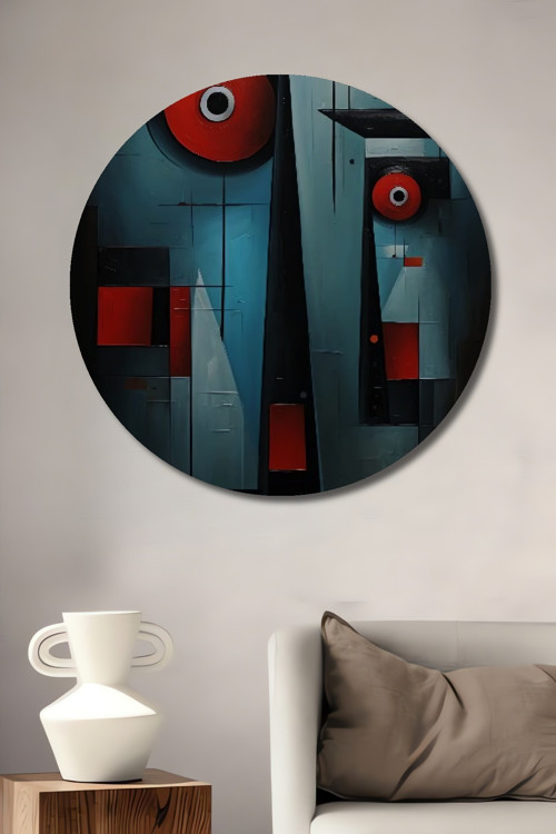 Soyut Geometrik Modern Sanat Ahşap Mdf Dekoratif Yuvarlak Ev,İşyeri Duvar Tablo