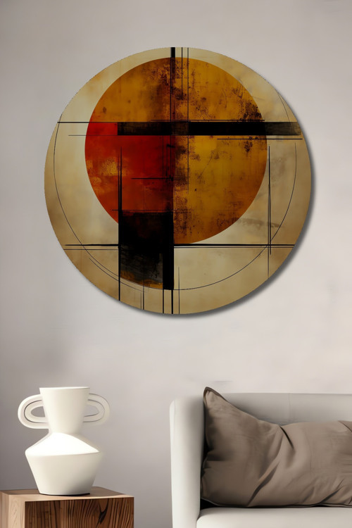 Modern Sanat Abstrakt Geometrik Ahşap Mdf Dekoratif Yuvarlak Ev,İşyeri Duvar Tablo