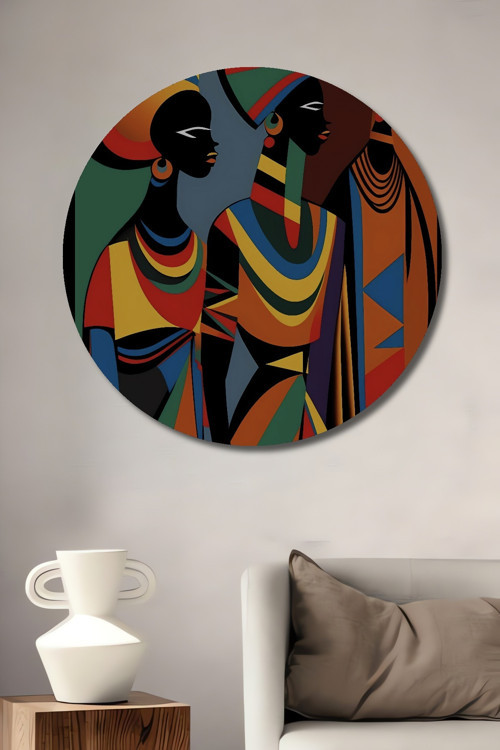 Afrikan Modası Renkli Soyut Sanat Dekoratif Ahşap Mdf Yuvarlak Ev,İşyeri Duvar Tablo
